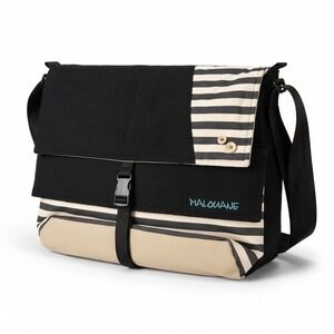 MALOUANE Canvas Messenger Bag Black Tan Striped Nautical Crossbody Bag